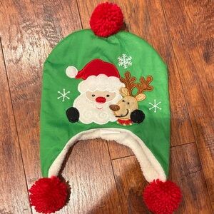 Festive Green Santa and Reindeer Kids Hat